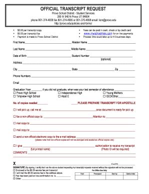 Transcript Requests for Provo College .